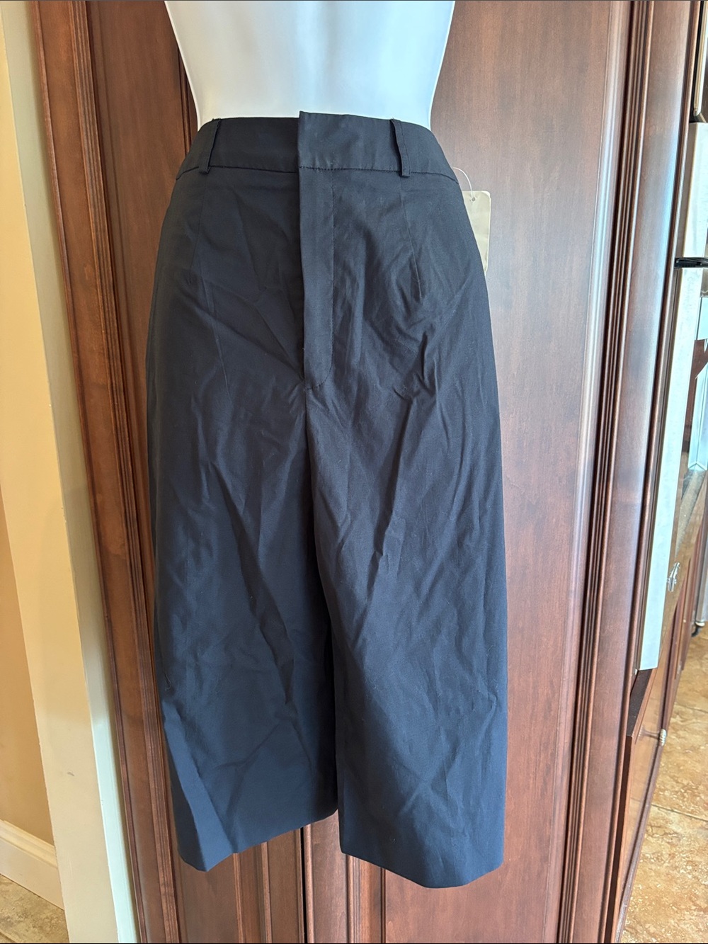 INTERMIX Black Wide-Leg High-Rise Bermuda Shorts